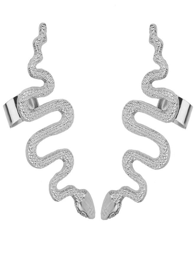 QIAN0813 1 Pair/Set Gold Tone Punk Winding Snake Serpent Post Stud Ear Cilp Climber Ear Cuff Earring Jewelry (Silver) - Image 1